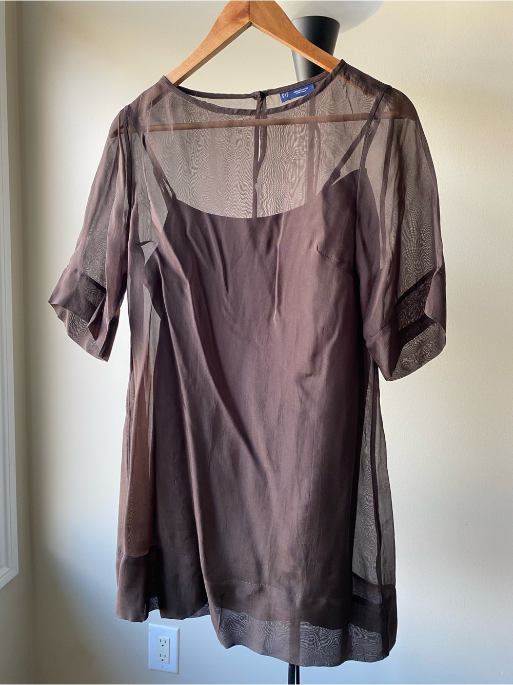 GAP Brown Sheer Overlay Mini Dress size Medium